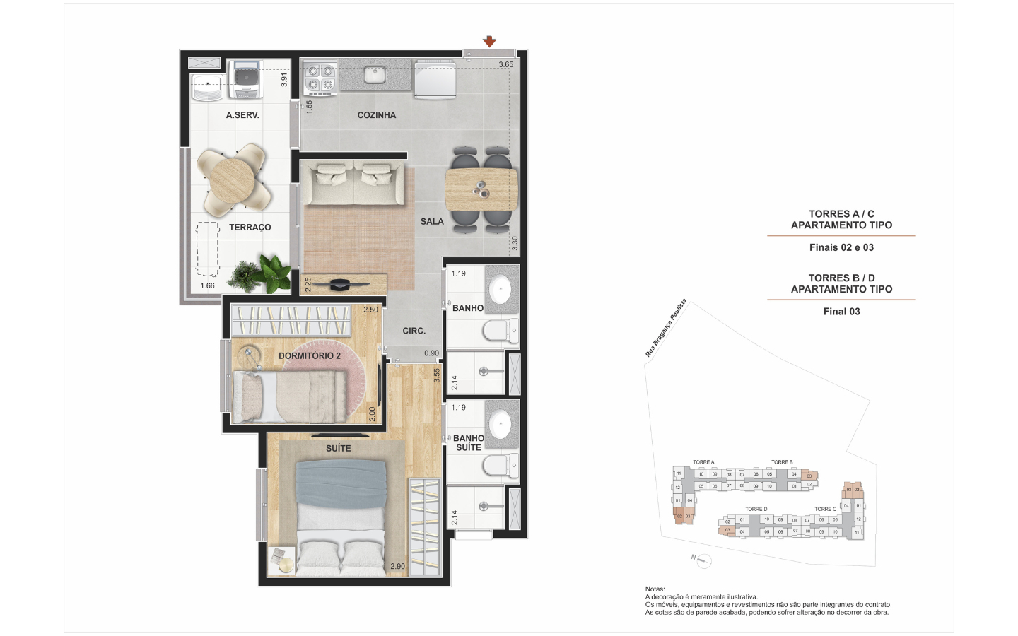 Planta 2 Quartos com Suíte