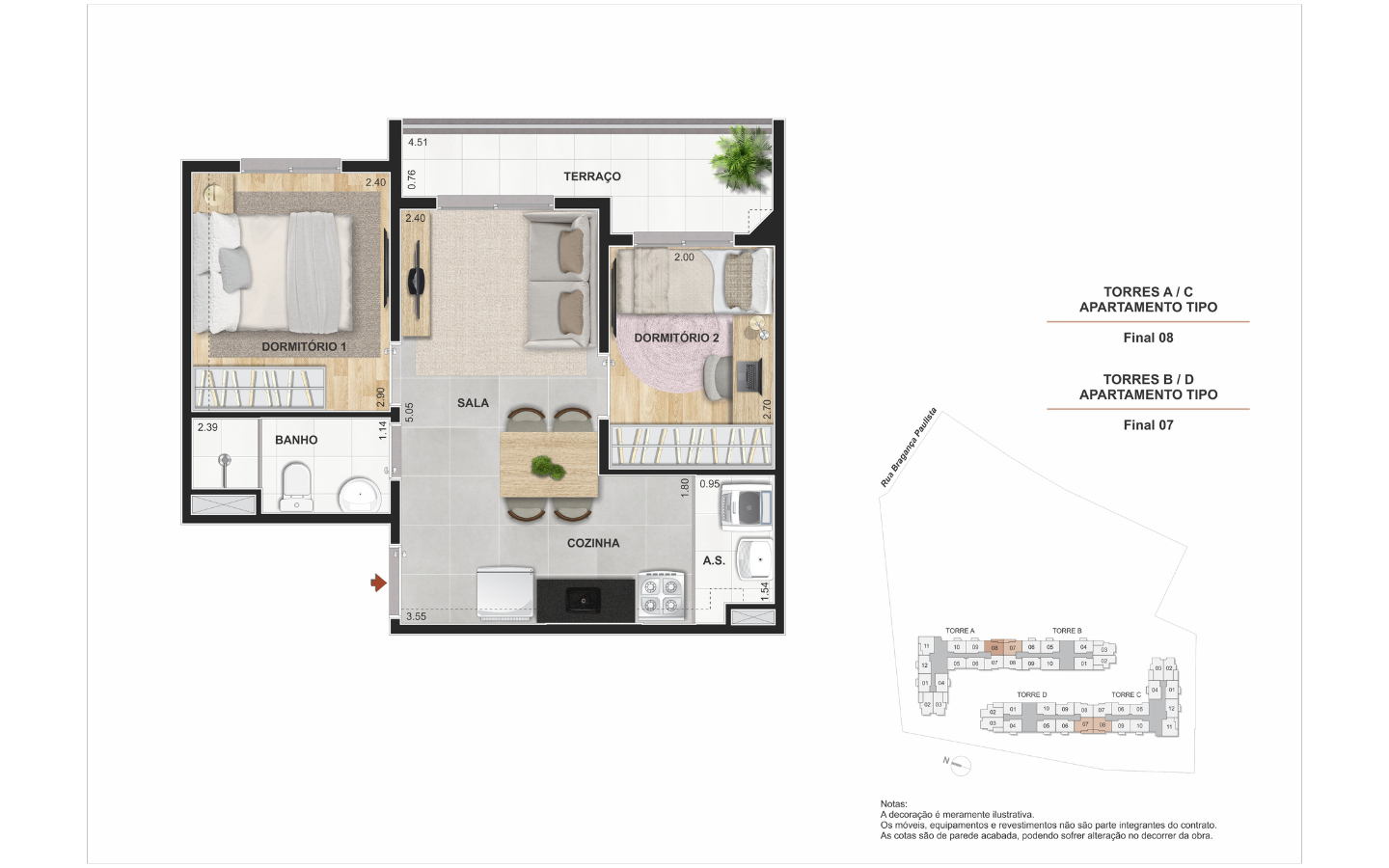 Planta 2 Quartos com Terraço